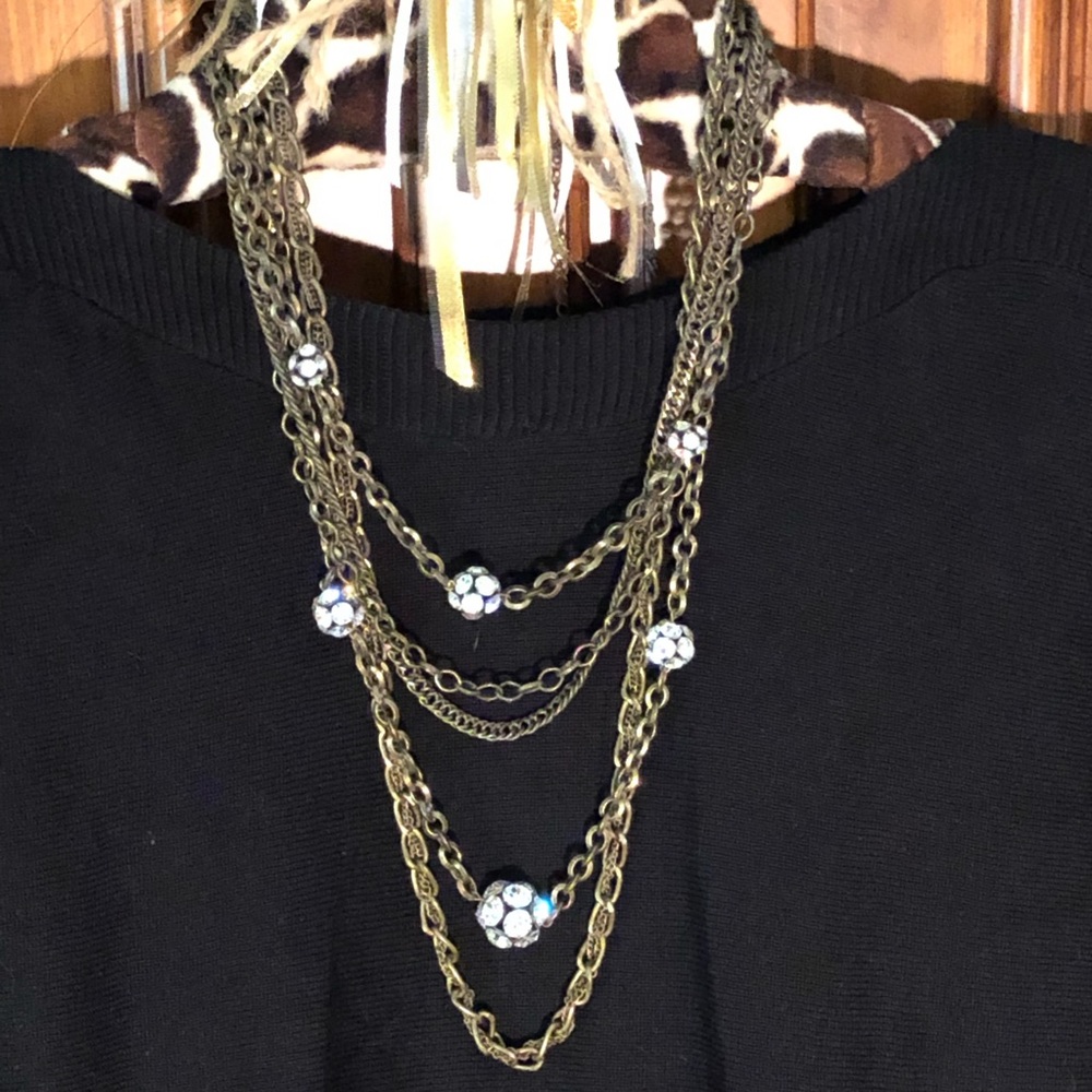 Antiqued gold-tone and crystal-ball necklace